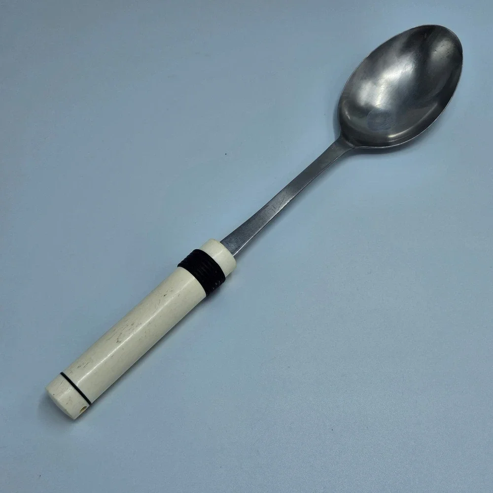 Pedrini Italy Vintage Stainless Serving Spoon Cream‎ Round Handle Mid Century
